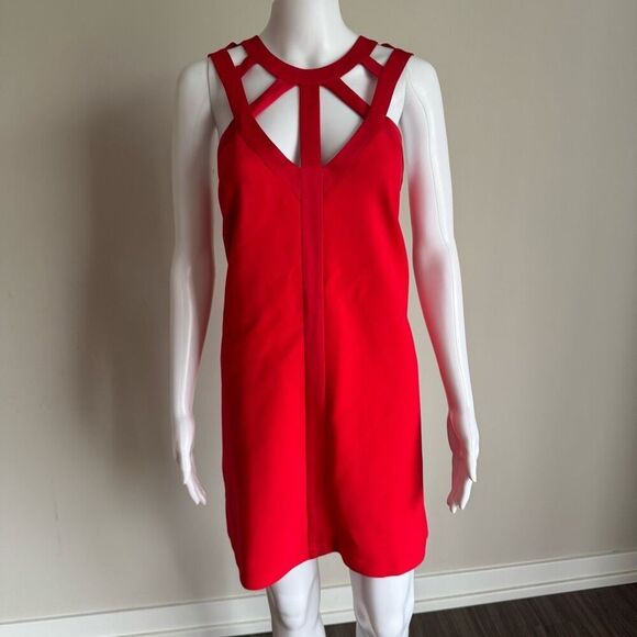 BCBGMAXAZRIA Red Cutout Mini Dress Size S - Picture 3 of 6